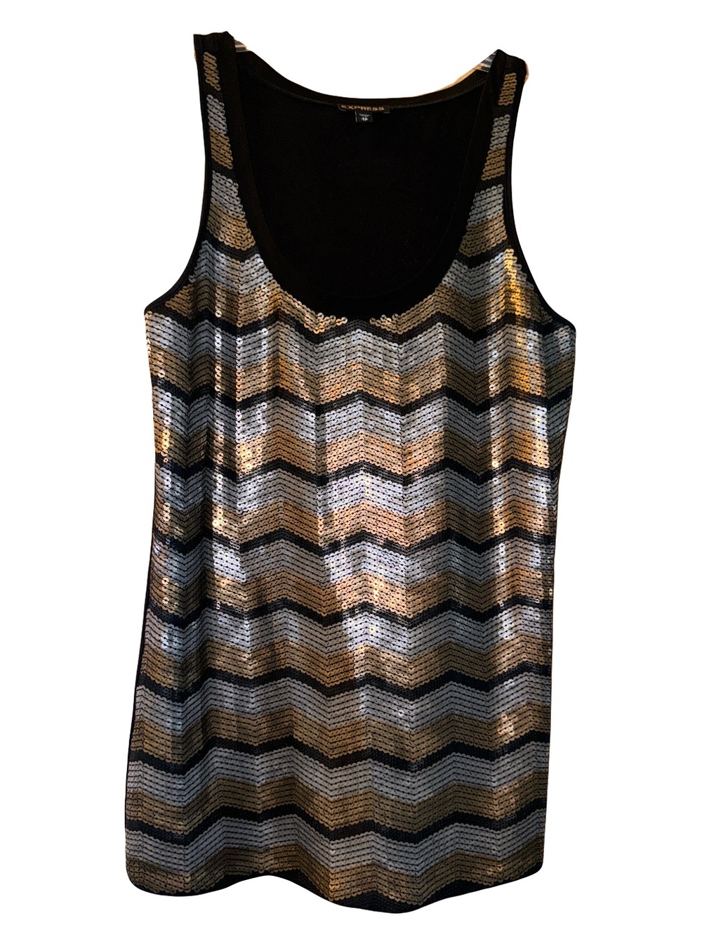 Sequined Chevron Tank Top - Black, Silver & Gold